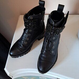 Karl Lagerfeld Jeweled Boots Leather and Synthetic Zip close